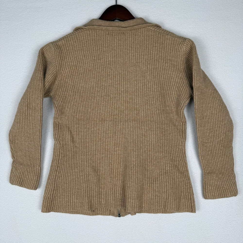 Banana Republic Womens XS Ribbed Full Zip Cardigan Sweater Tan Lambswool Blend - Picture 2 of 9